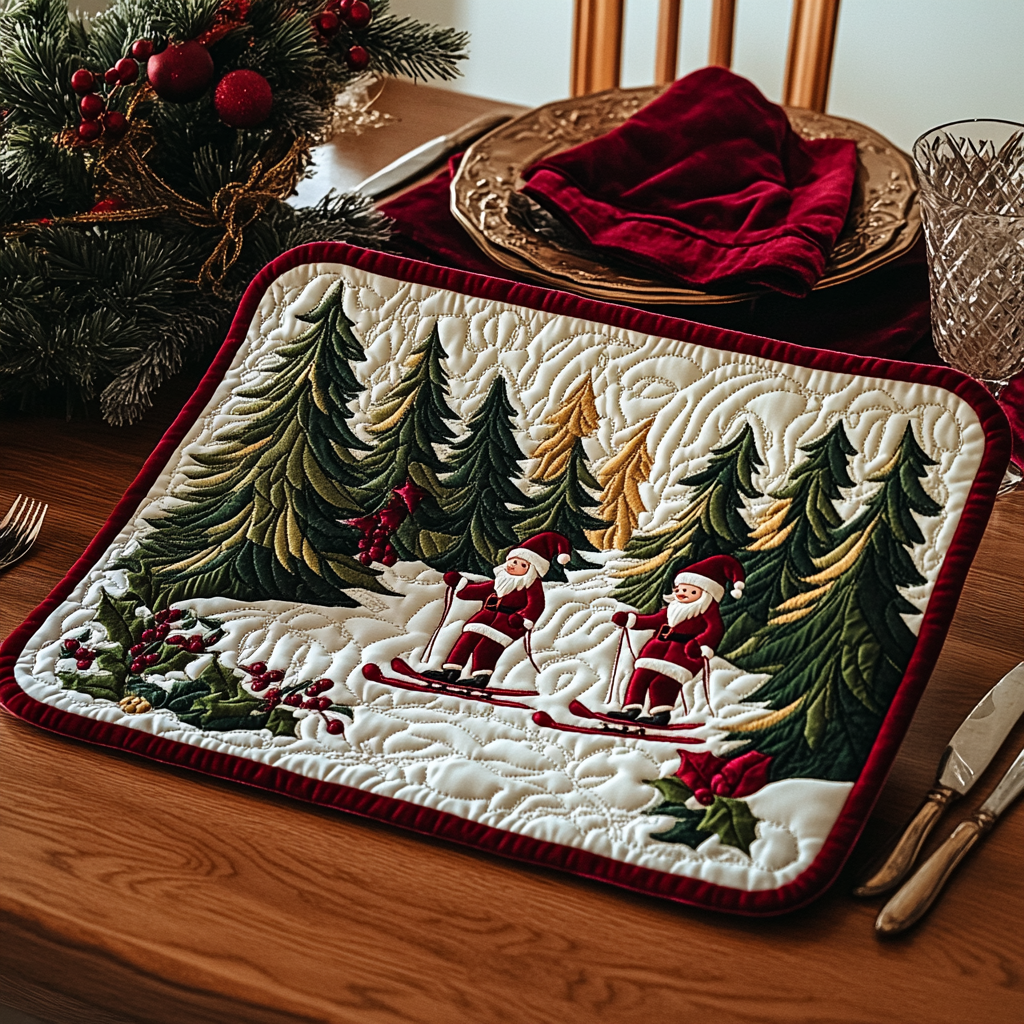 Skiing Santa DAI181124116 Quilted Placemats