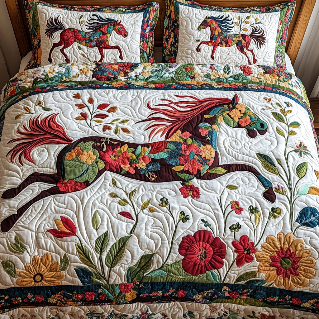 Floral Horse TAI181024333 Quilt Bedding Set