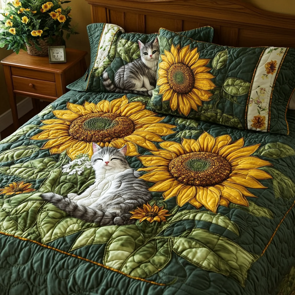 Cats In Sunflower Garden TAI111124077 Quilt Bedding Set