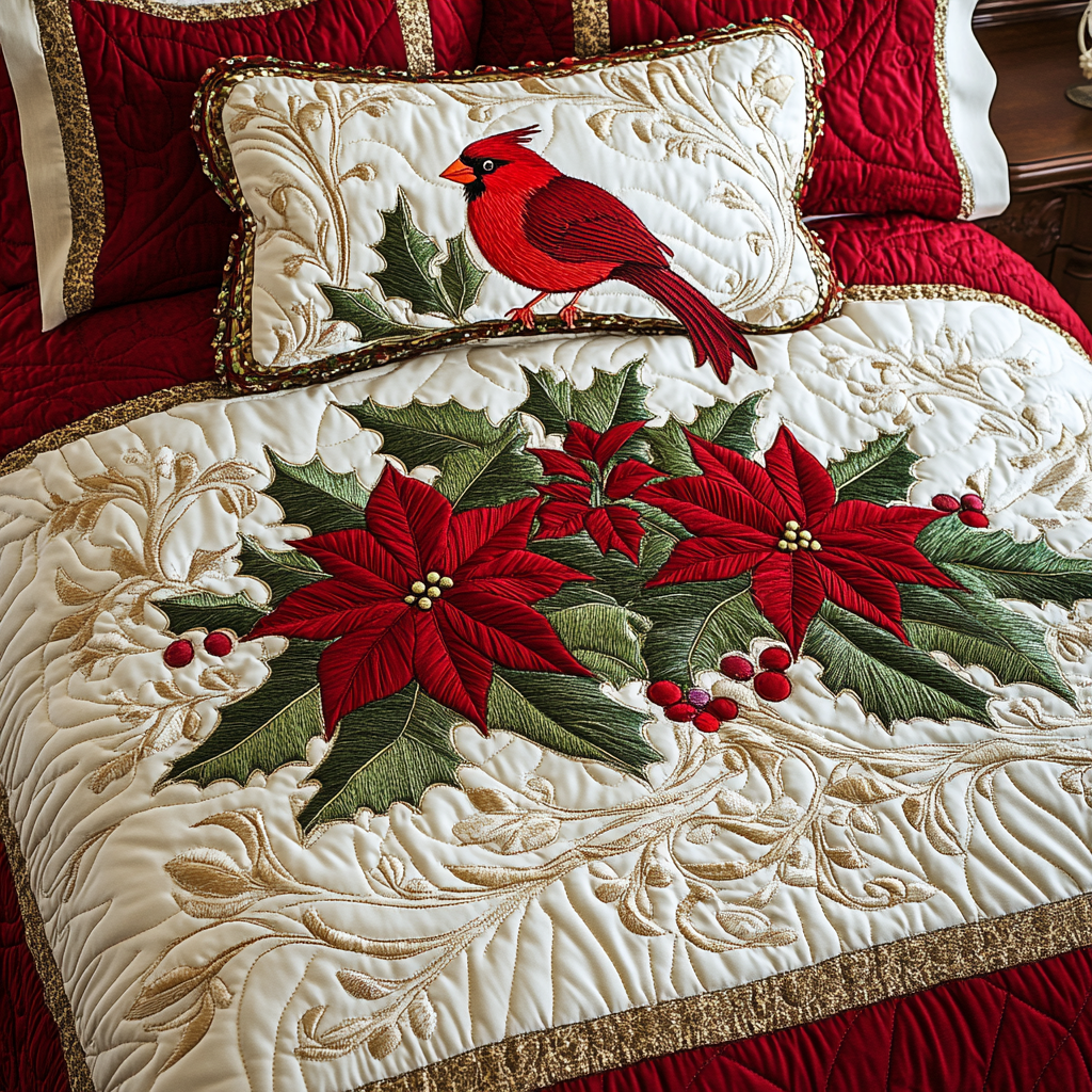 Christmas Cardinal TAI141124158 Quilt Bedding Set