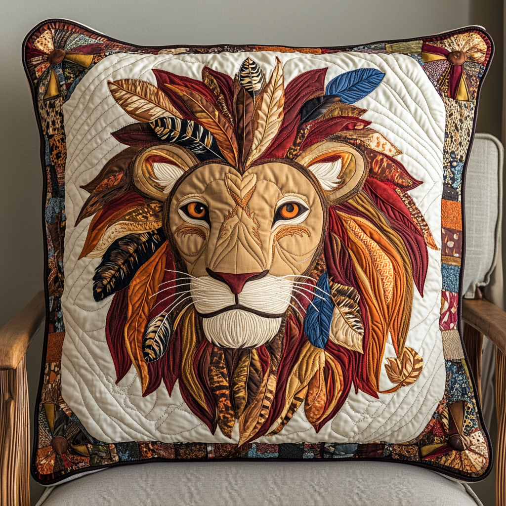 Native American Lion DAI171224159 Quilted Pillow Case