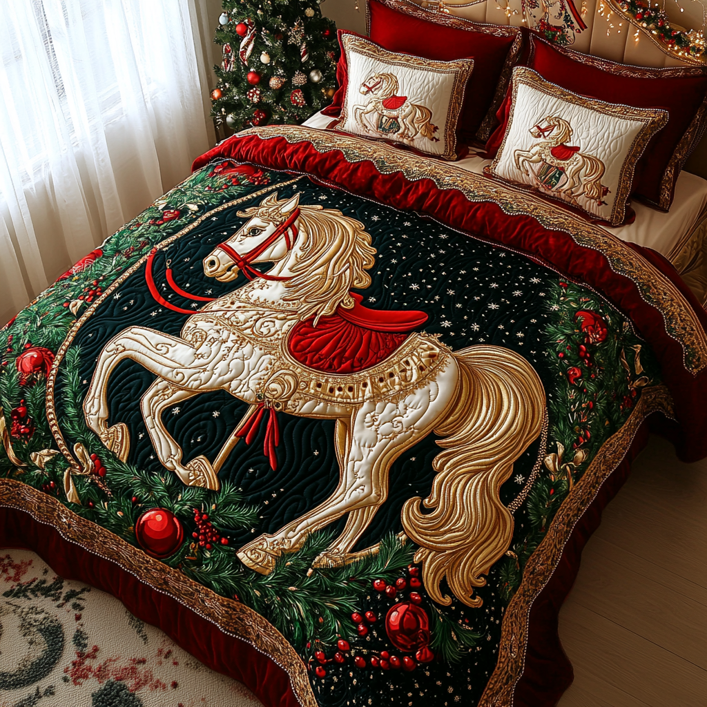 Christmas Carousel Horse TAI101224368 Quilt Bedding Set