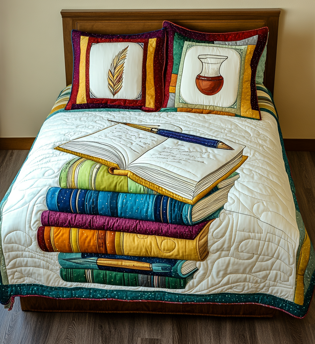 Book And Pen DAI051224130 Quilt Bedding Set