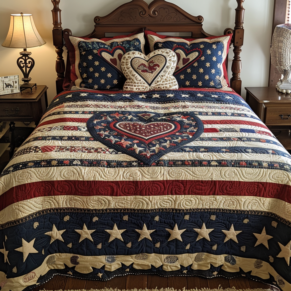 Patriotic Heart TAI170724065 Quilt Bedding Set