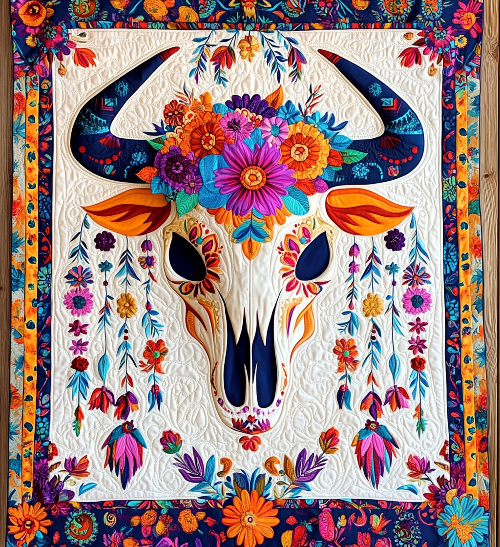 Hippie Bull Skull DAI171224034 Quilt Blanket