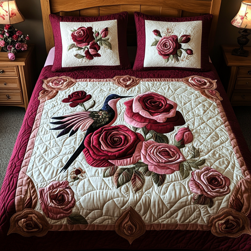 Rose Hummingbird DAI241224272 Quilt Bedding Set