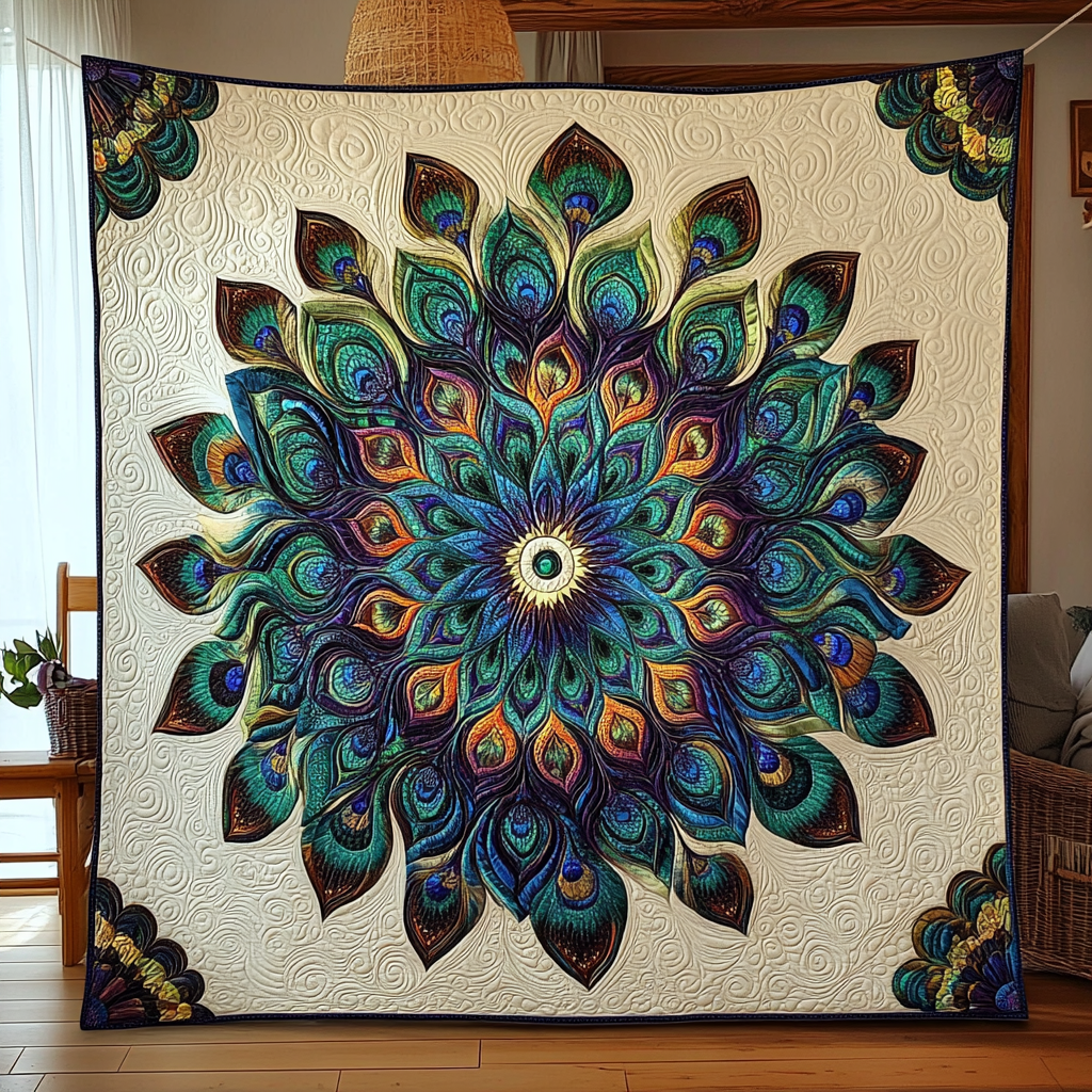 Peacock Feather Mandala DAI171224074 Quilt Blanket