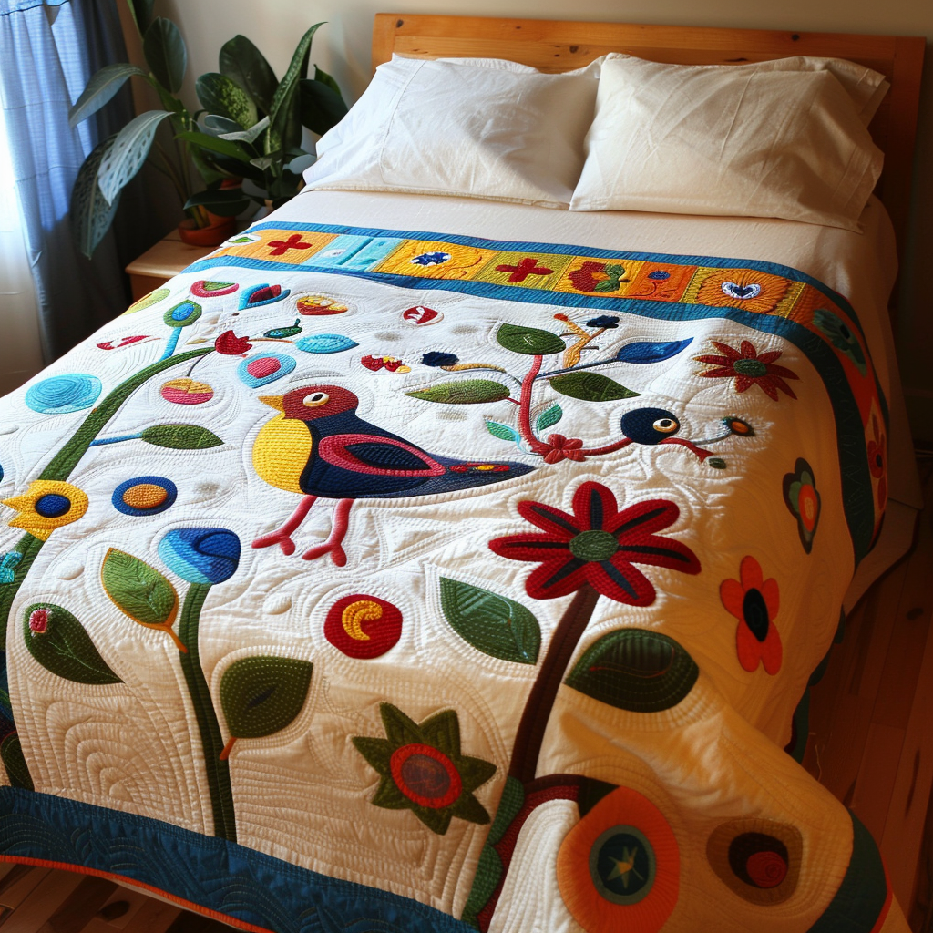 Birds In Flower Garden TAI251124181 Quilt Blanket