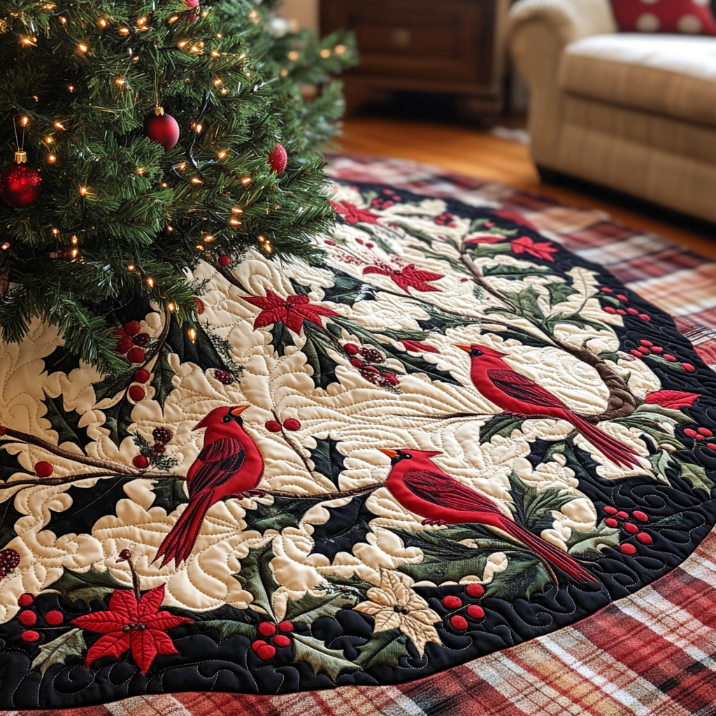 Christmas Cardinal TAI091024316 Quilted Tree Skirt