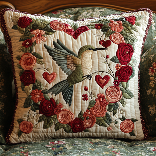 Rose Hummingbird DAI241224150 Quilted Pillow Case