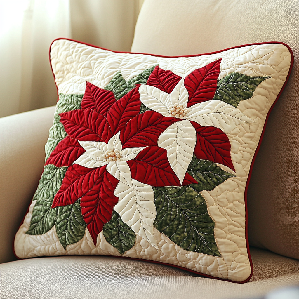 Christmas Poinsettia TAI141124450 Quilted Pillow Case