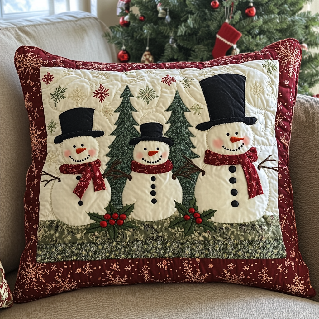 Christmas Snowman TAI141124457 Quilted Pillow Case