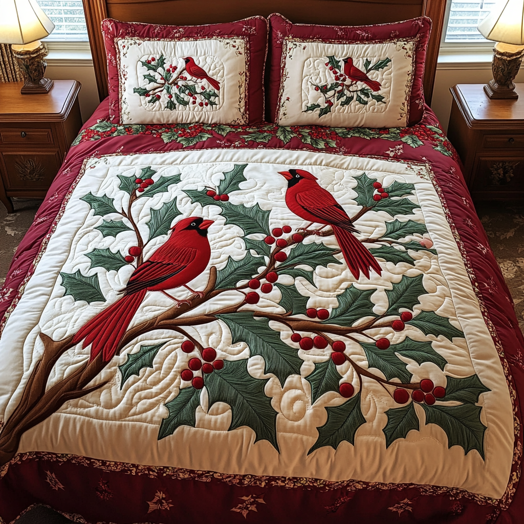 Christmas Cardinal TAI101224444 Quilt Bedding Set