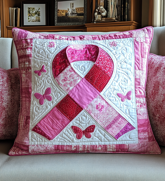 Butterfly Breast Cancer Ribbon DAI281124023 Quilted Pillow Case