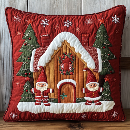 Christmas Gingerbread House And Gnomes DAI111124562 Quilted Pillow Case