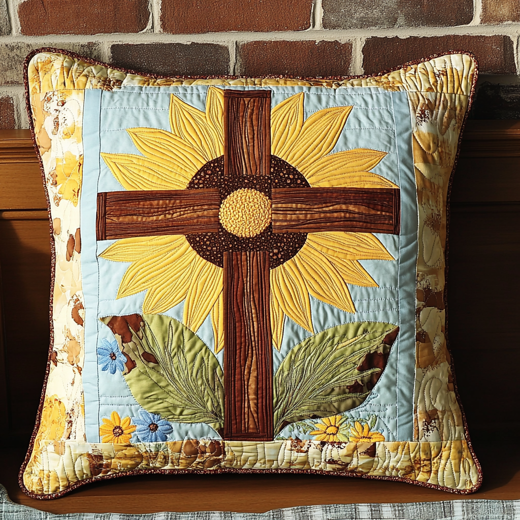 Sunflower Christian Cross DAI101224104 Quilted Pillow Case