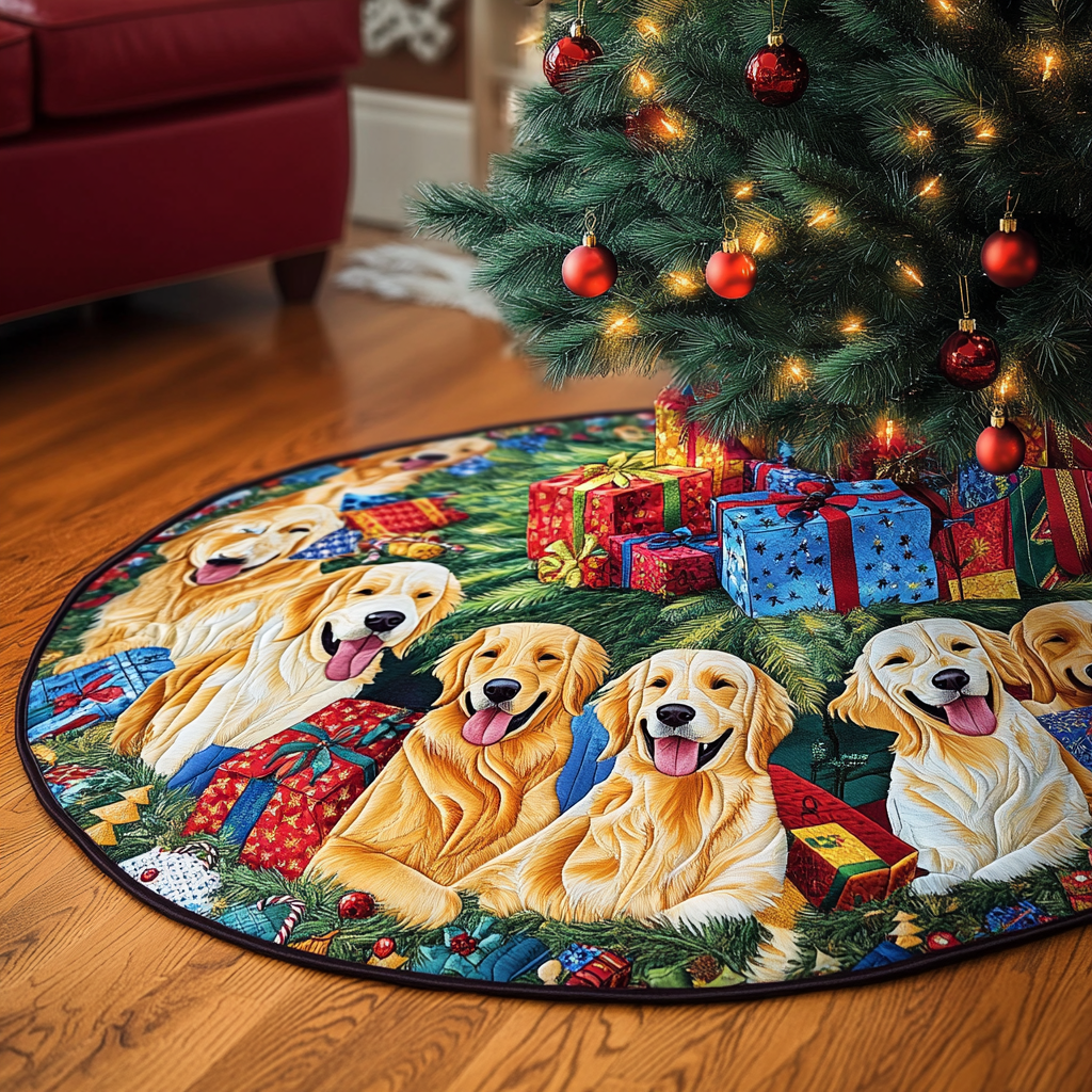 Christmas Golden Retriever TAI091024254 Quilted Tree Skirt