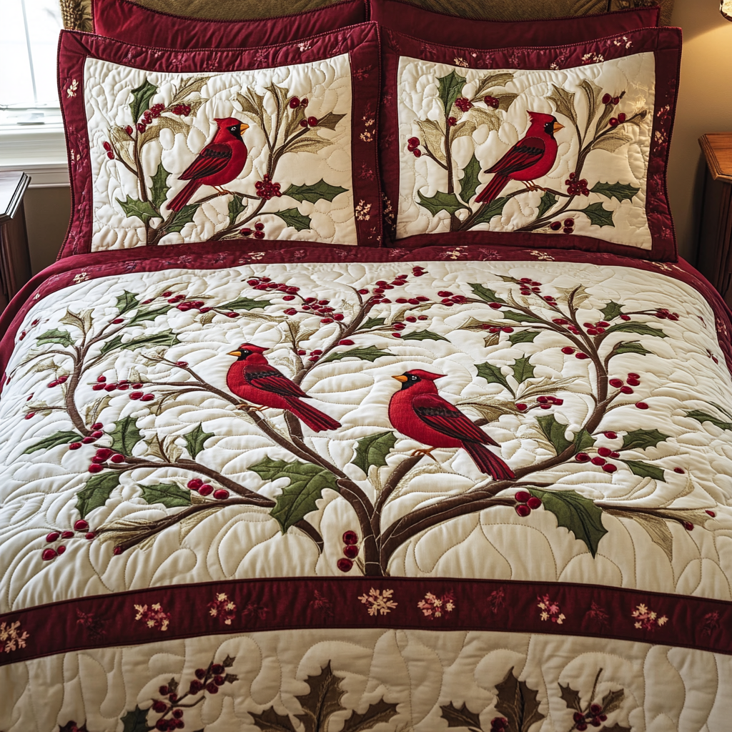 Christmas Cardinal TAI101224525 Quilt Bedding Set