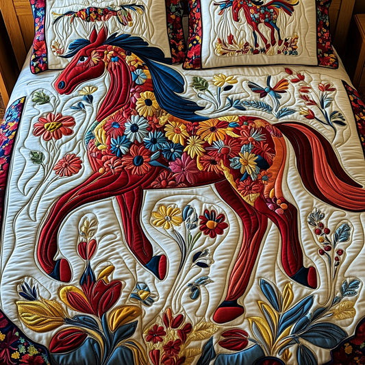 Floral Horse TAI101224361 Quilt Bedding Set