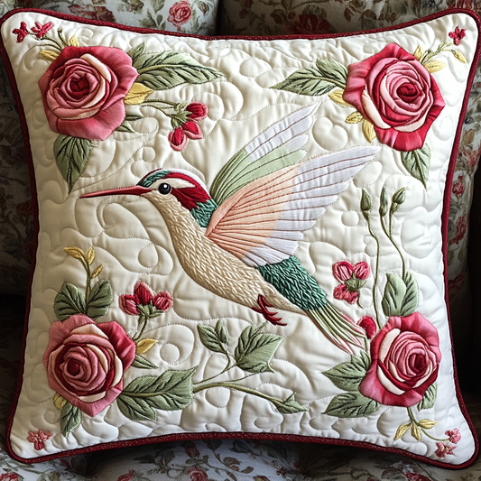 Rose Hummingbird DAI241224148 Quilted Pillow Case