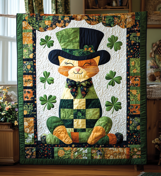 St Patrick's Day Cat DAI241224403 Quilt Blanket