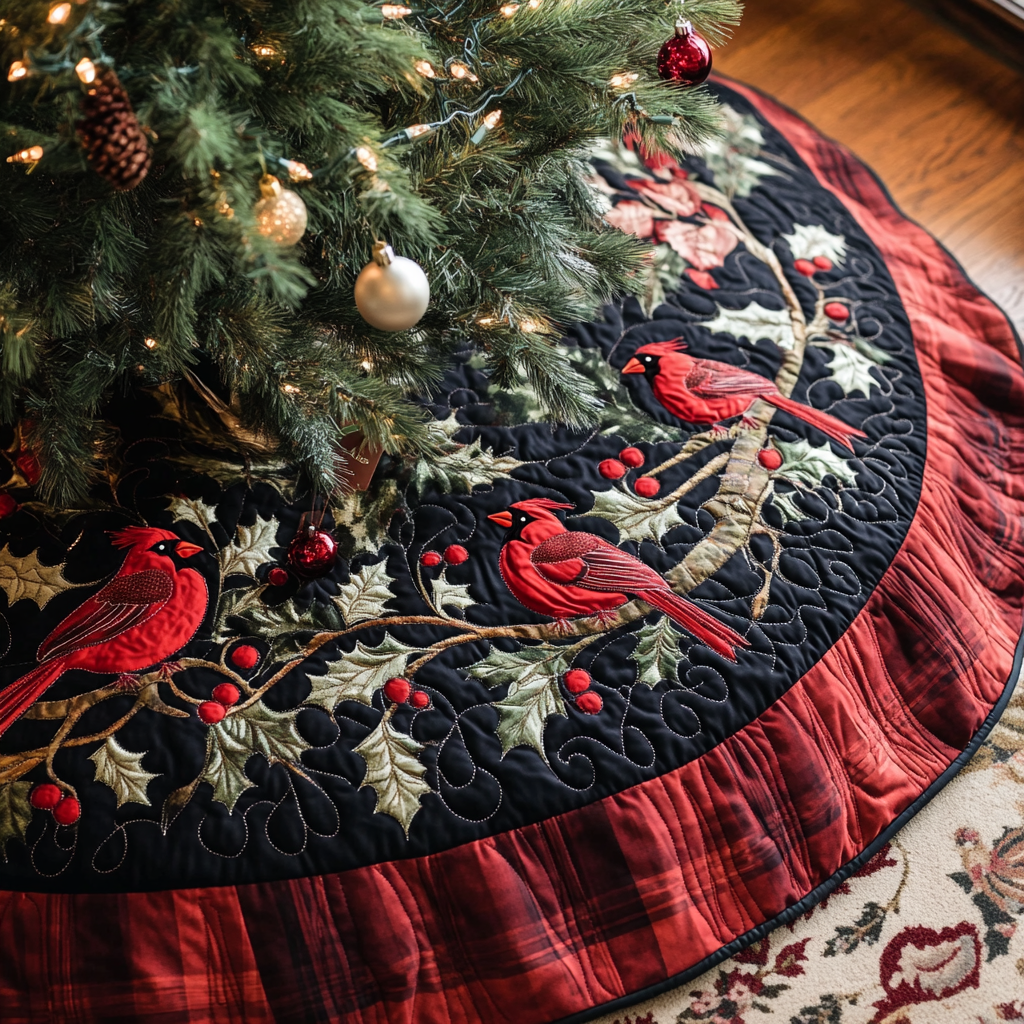 Christmas Cardinal TAI091024319 Quilted Tree Skirt