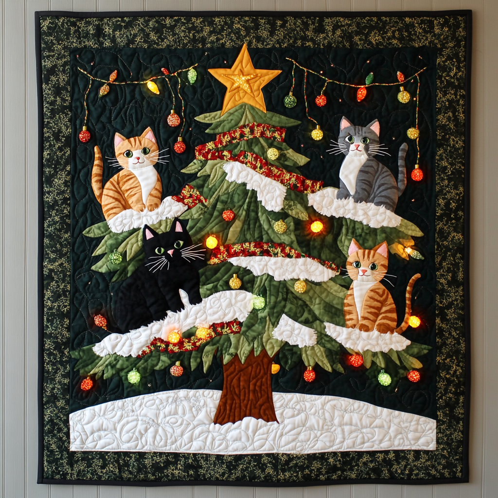 Christmas Tree Cat DAI231124001 Quilt Blanket