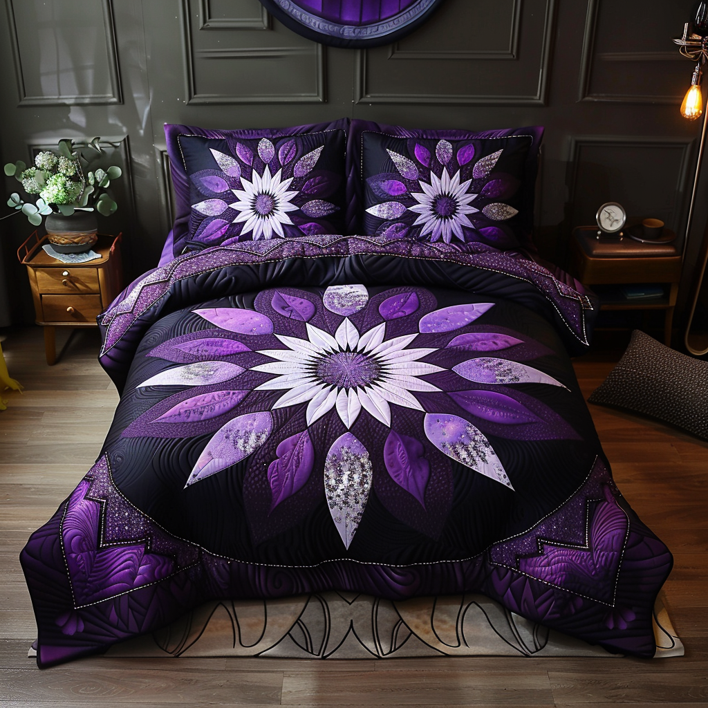 Purple Flower TAI170724031 Quilt Bedding Set