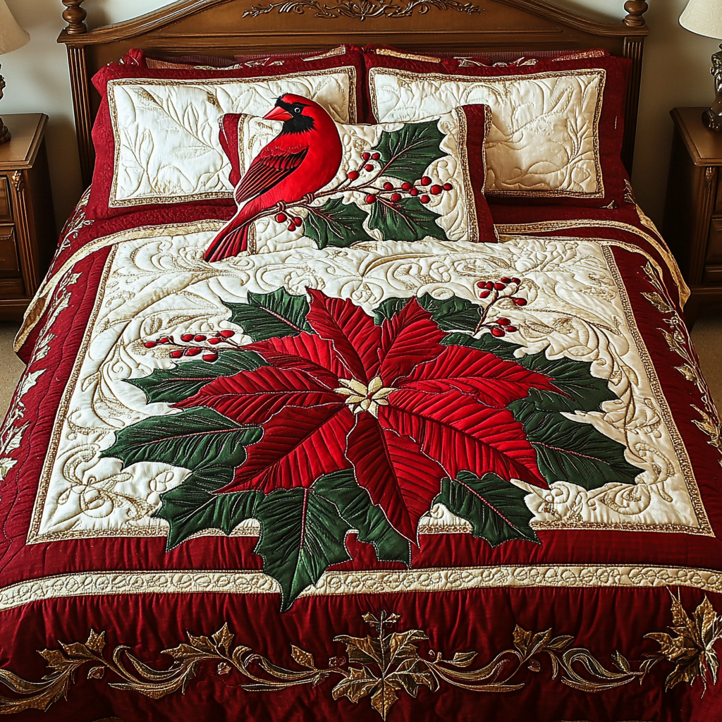 Christmas Cardinal TAI141124168 Quilt Bedding Set