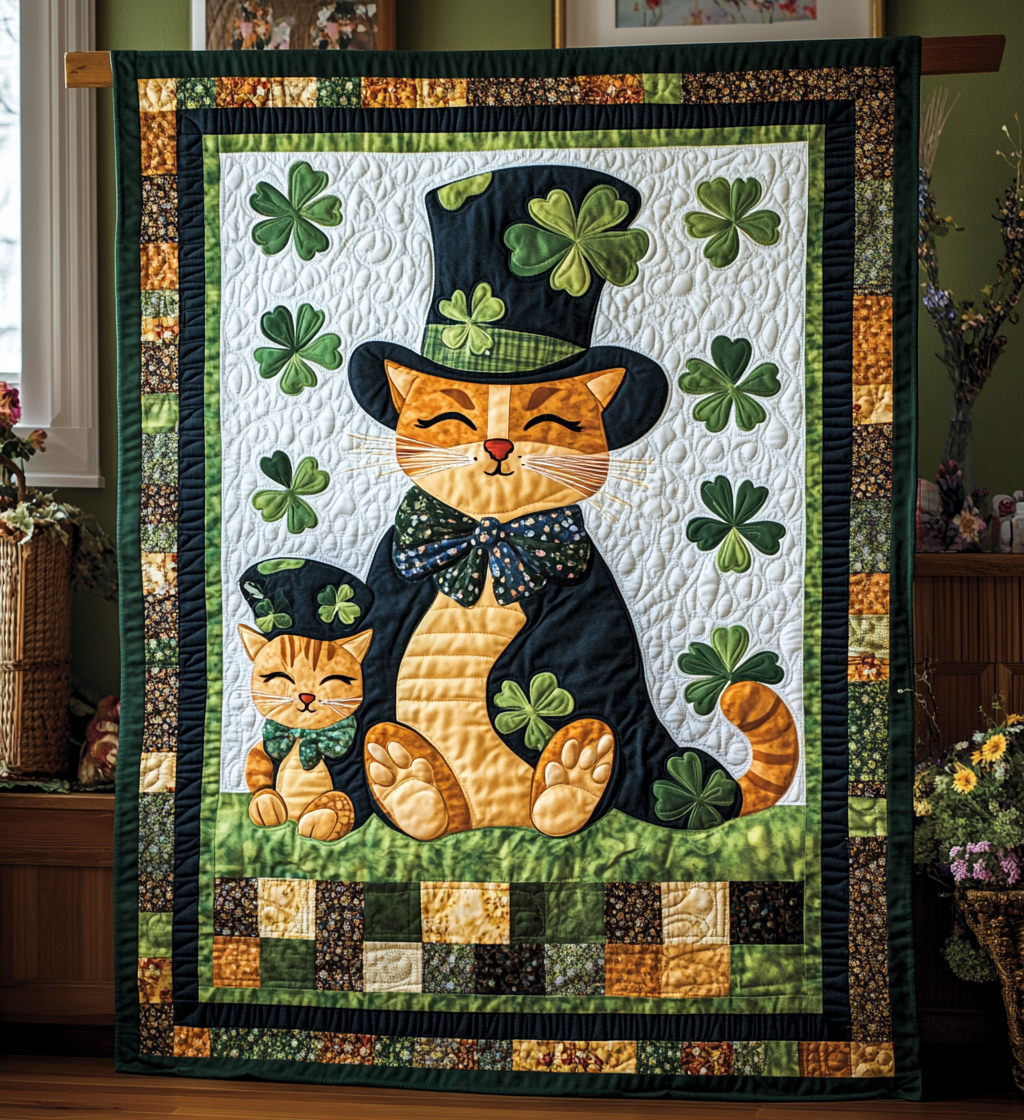 St Patrick's Day Cat DAI241224404 Quilt Blanket