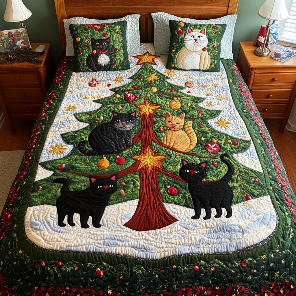 Christmas Tree Cat DAI231124086 Quilt Bedding Set