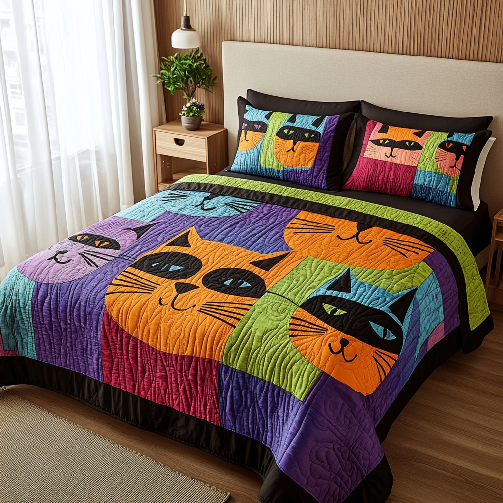 Abstract Cat TAI111124016 Quilt Bedding Set