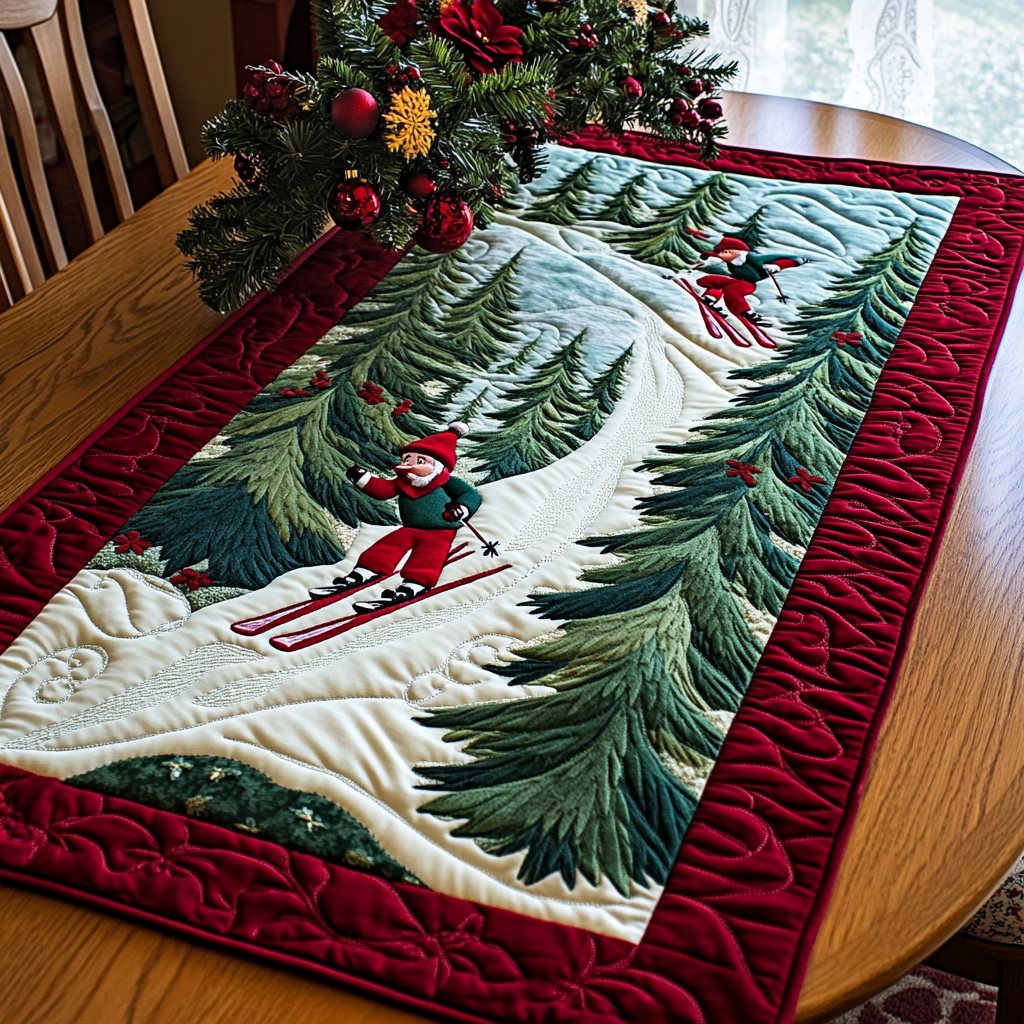 Skiing Santa DAI181124111 Quilted Table Runner