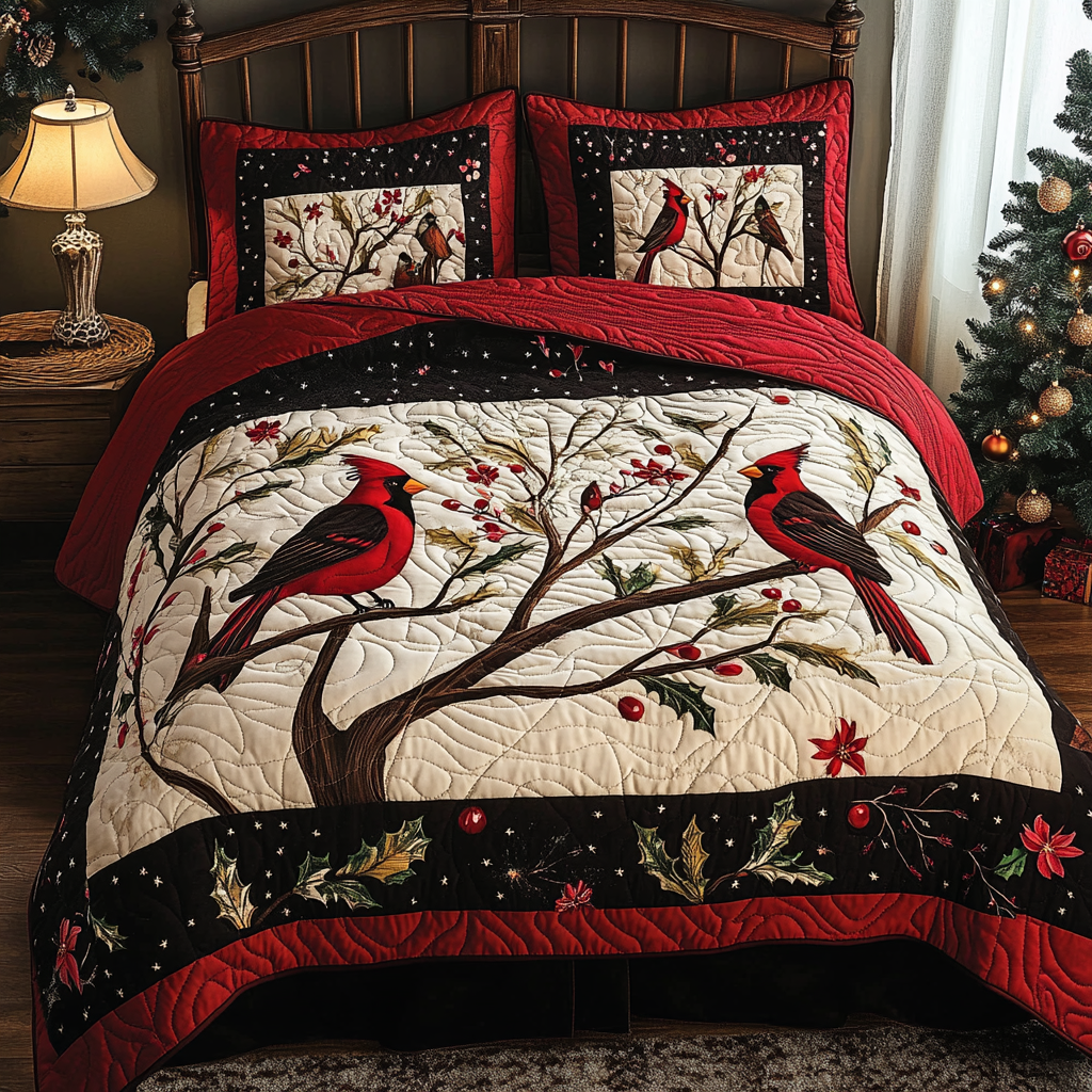 Christmas Cardinal TAI041024544 Quilt Bedding Set