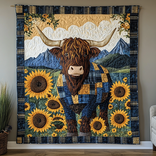 Sunflower Highland Cow DAI281124035 Quilt Blanket