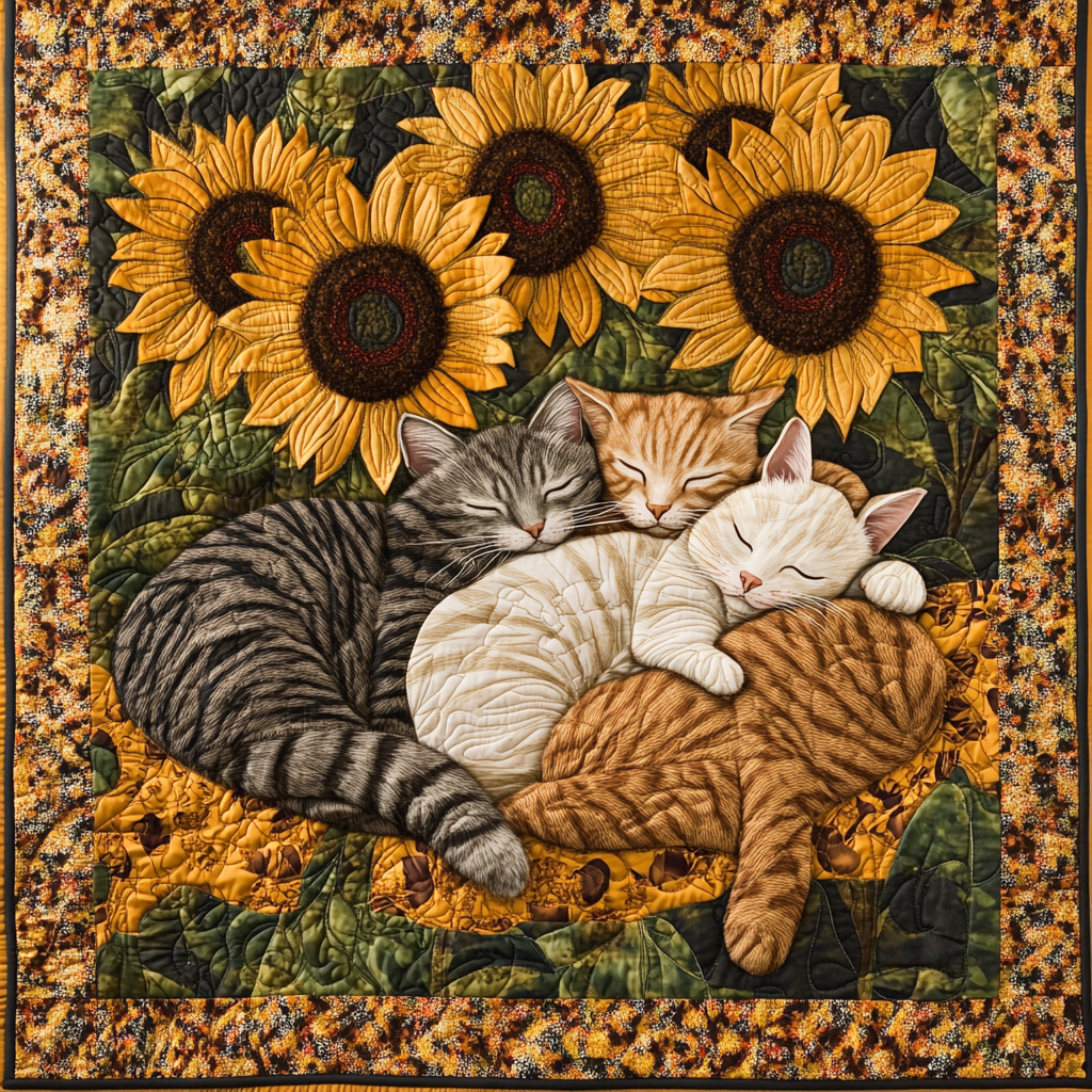 Cats In Sunflower Garden TAI111124220 Quilt Blanket