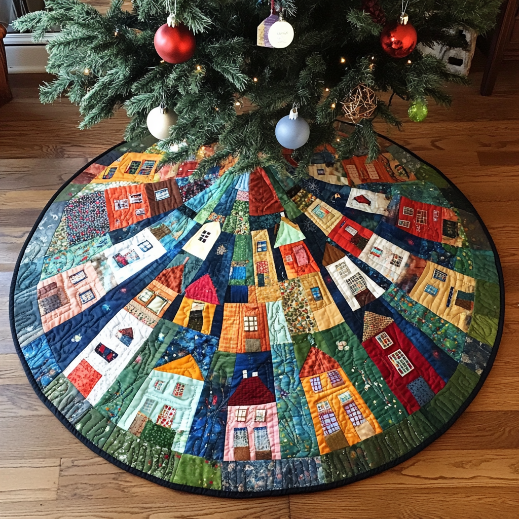 Christmas Houses TAI040924317 Quilted Tree Skirt