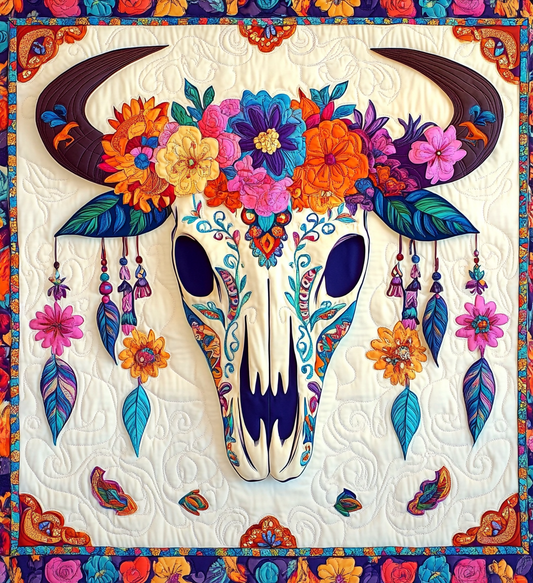 Hippie Bull Skull DAI171224032 Quilt Blanket