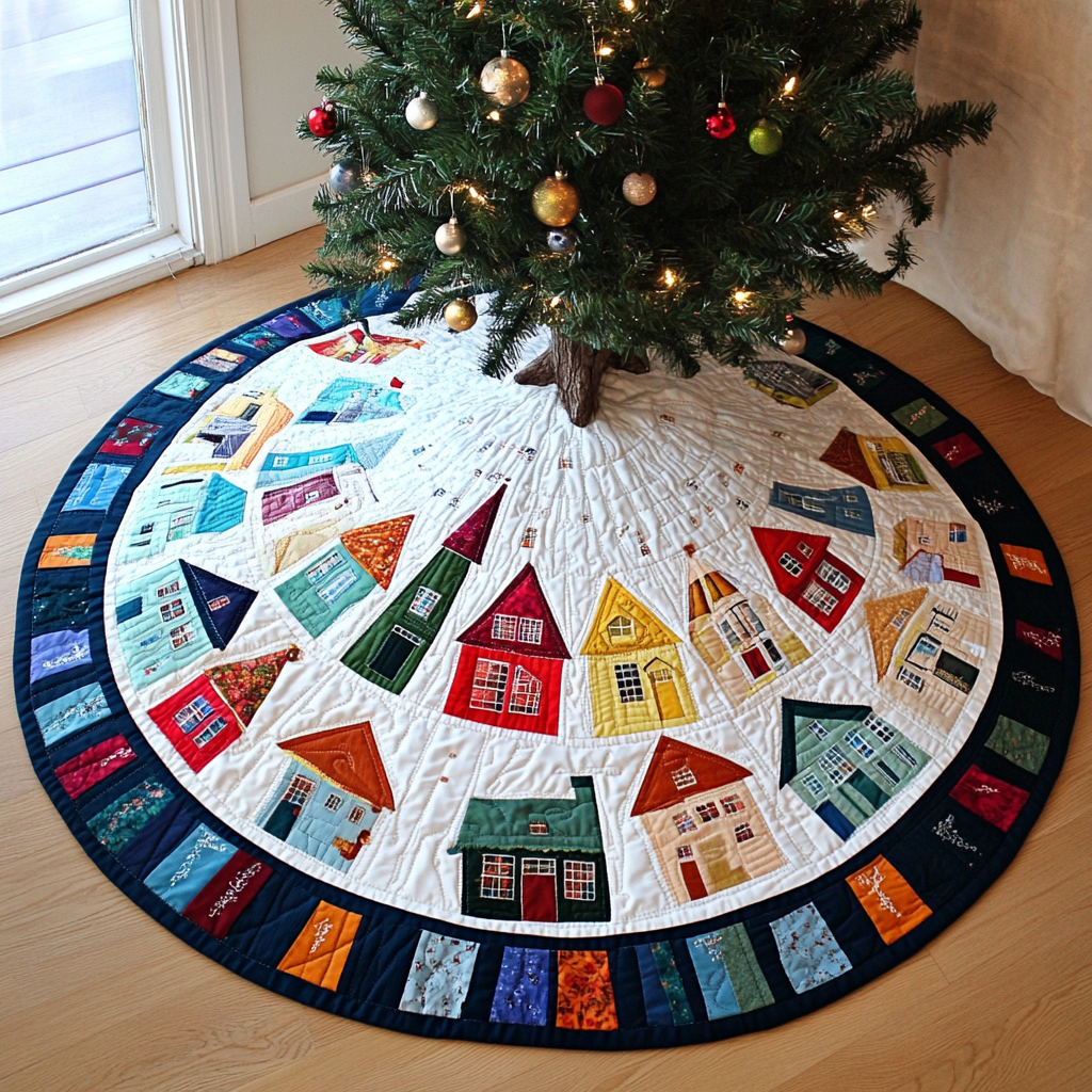 Christmas Houses TAI040924324 Quilted Tree Skirt