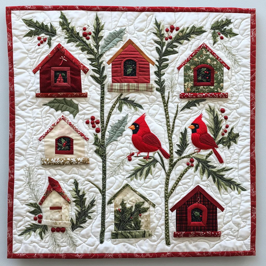 Cardinal Birdhouse DAI181124054 Quilt Blanket