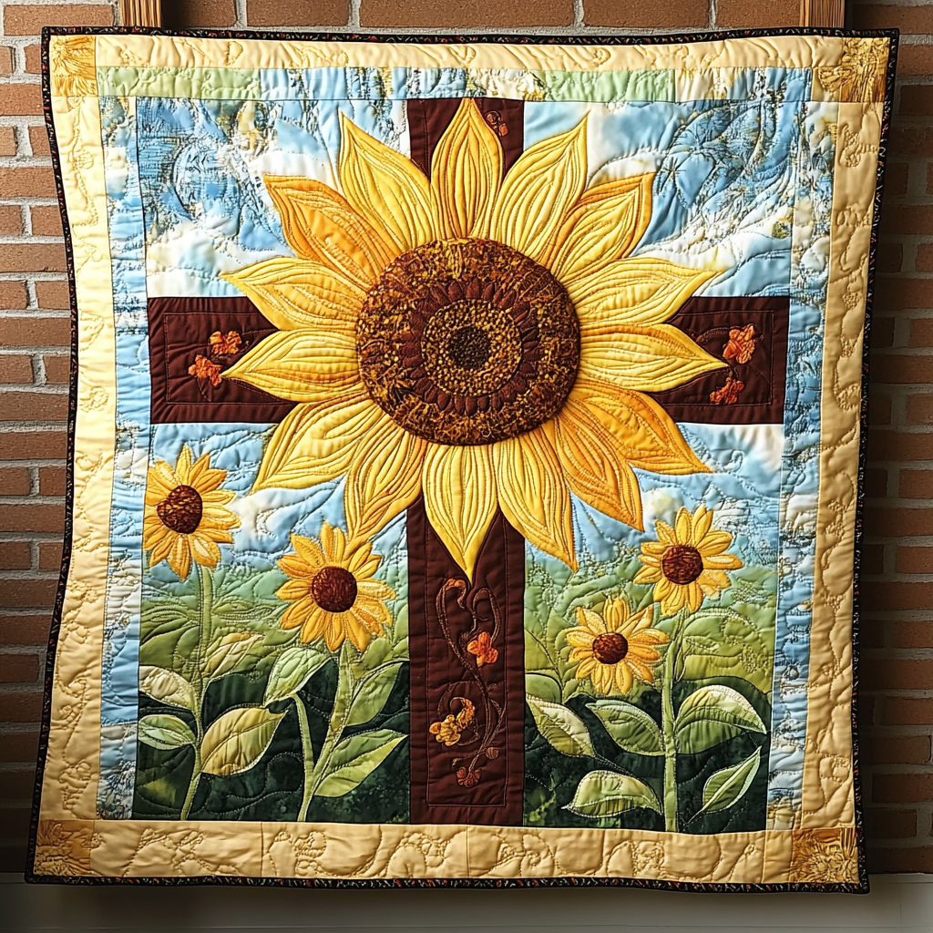 Sunflower Christian Cross DAI101224052 Quilt Blanket