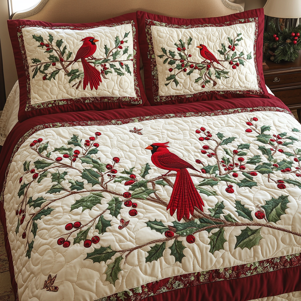 Christmas Cardinal TAI101224439 Quilt Bedding Set