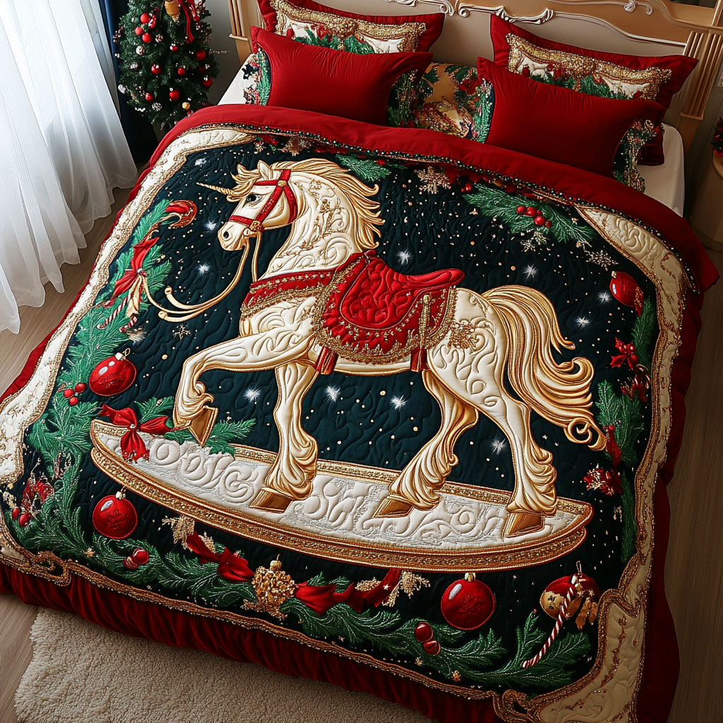 Christmas Carousel Horse TAI101224367 Quilt Bedding Set