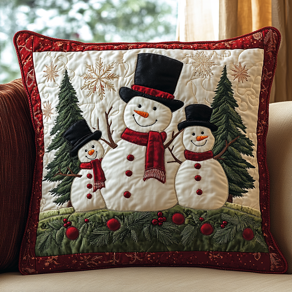 Christmas Snowman TAI141124419 Quilted Pillow Case