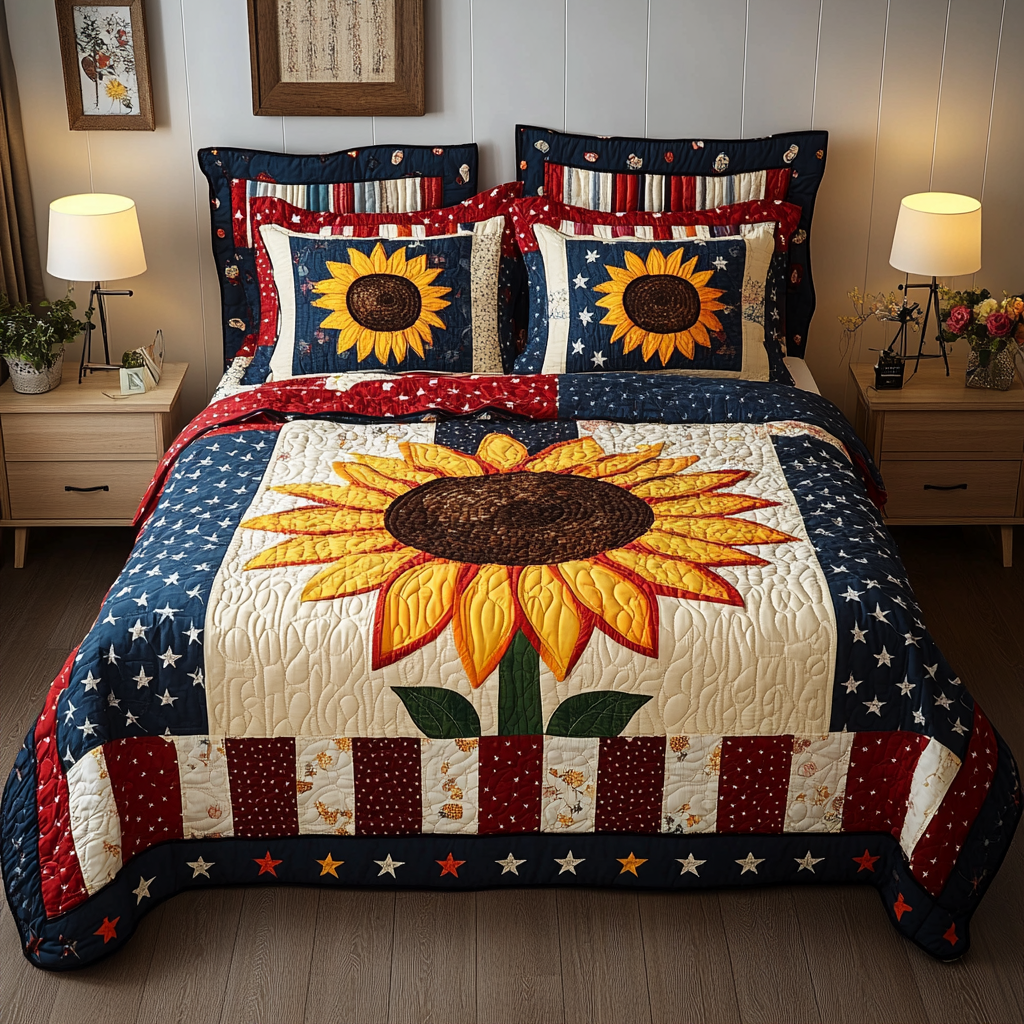 Patriotic Sunflower DAI280824285 Quilt Bedding Set