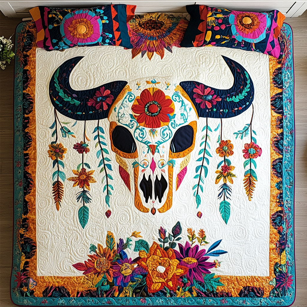 Hippie Bull Skull DAI241224170 Quilt Bedding Set