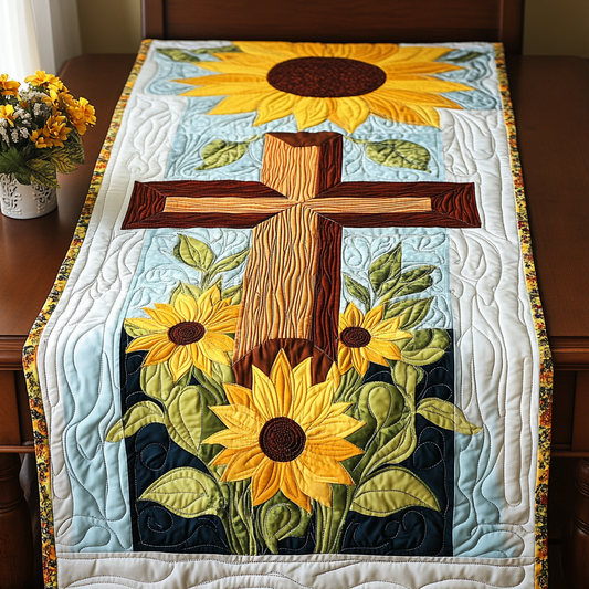 Sunflower Christian Cross DAI101224096 Quilted Table Runner