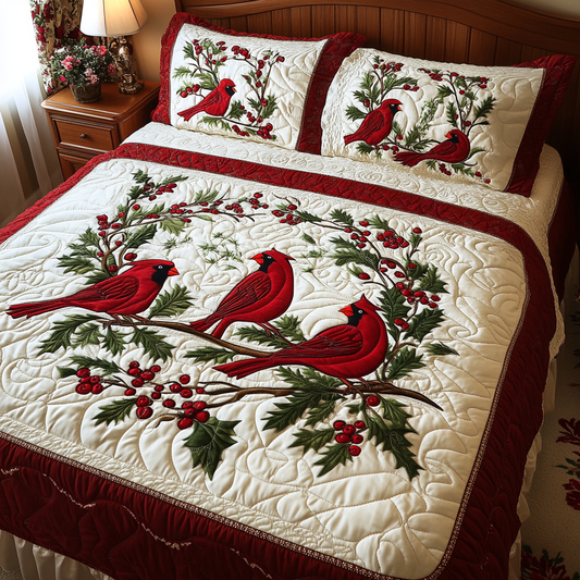 Christmas Cardinal TAI101224435 Quilt Bedding Set