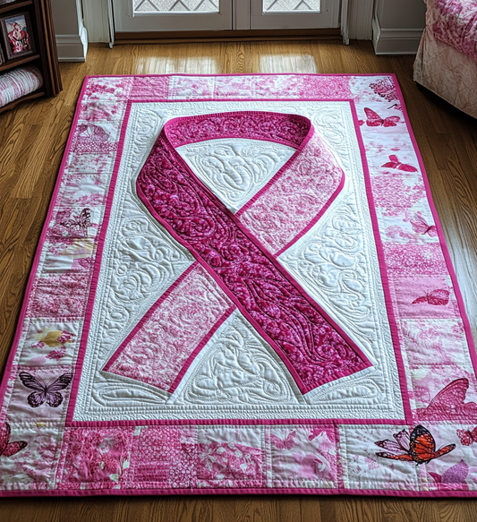 Butterfly Breast Cancer Ribbon DAI281124089 Quilt Blanket