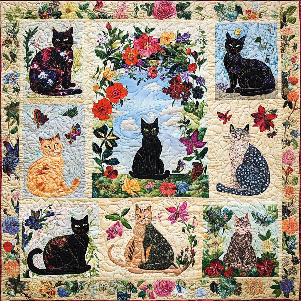 Cats In The Garden TAI151024426 Quilt Blanket